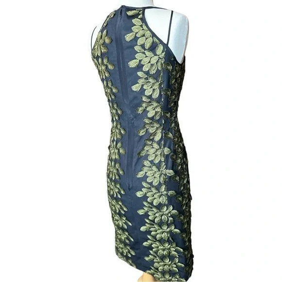 W by Worth Black And Green Embroidered Leaf Lace Shift Midi Dress SZ 0 - Picture 7 of 10